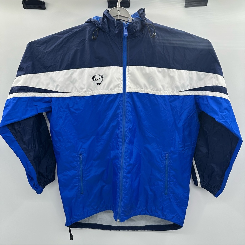 Vintage‎ 90s Nike Men’s Track Suit Windbreaker Blue White Hooded Jacket Size XL